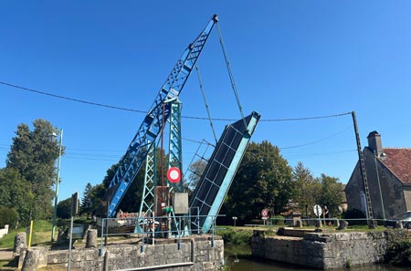 The blue lift bridge opening