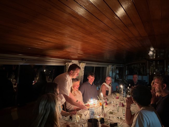 A birthday celebration aboard the Luciole