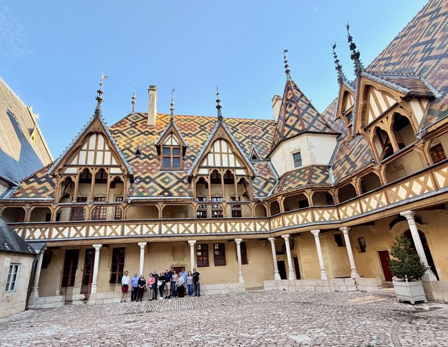 Colourful tiled roofs of the Hospices de Beaune