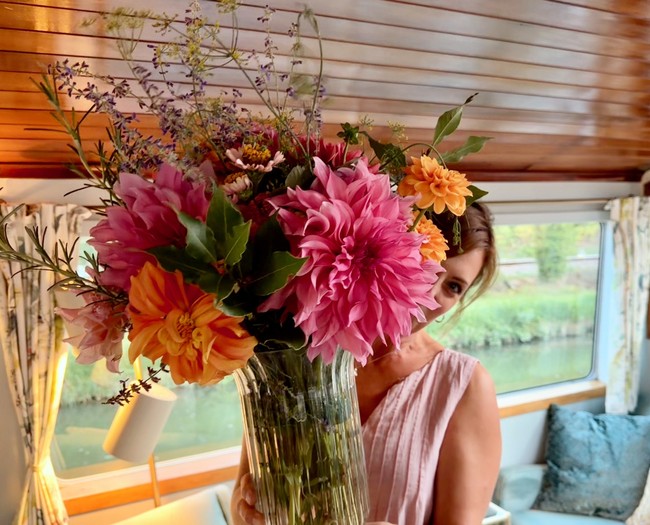 Sarah’s beautiful dahlias in the Luciole saloon