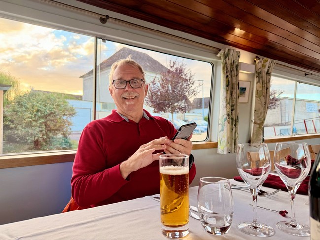 Jeff enjoying a beer aboard the Luciole