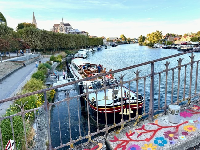 Luciole moored in Auxerre beside the passerelle