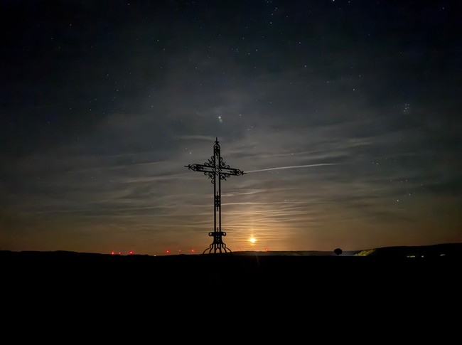 Moonrise and starry sky above Burgundy