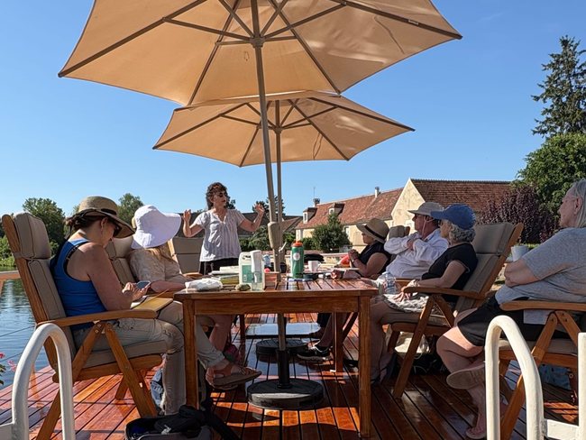Art workshop on the sundeck of Hotel Barge Luciole